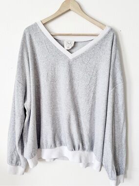 Fantastic Fawn Light Gray V-Neck Pullover Sweatshirt large